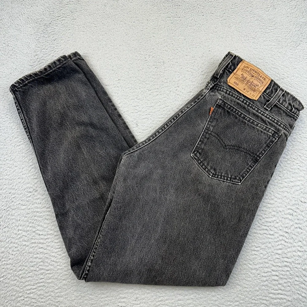 Vintage Levis 550 Jeans Mens 34x32 Black Tapered Leg Relaxed Fit Batwing USA 90s